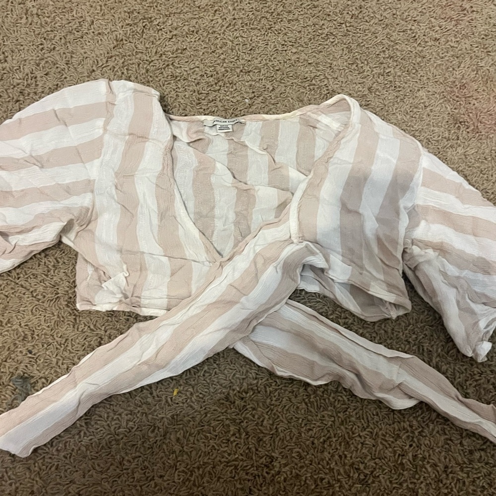 American Eagle Outfitters Beige and White Top